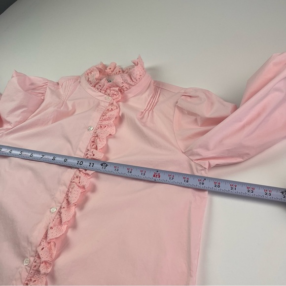 Pink Ruffled Lace Trim Button Front Blouse M Cottagecore Edwardian Romantic Top - Picture 5 of 9